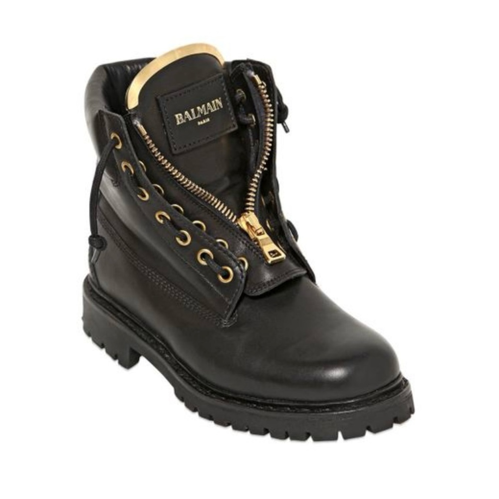 Balmain Black Leather Taiga Ankle Boots